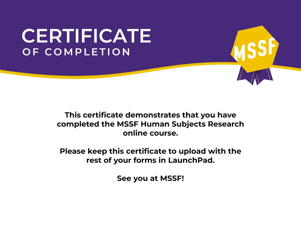 Human Subjects Certificate